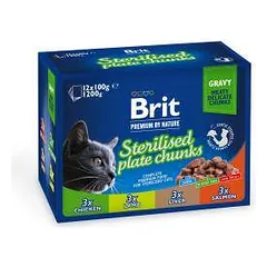 Brit Premium Cat Sterilised Plate drėgnas maistas sterilizuotoms katėms, 12x100 g