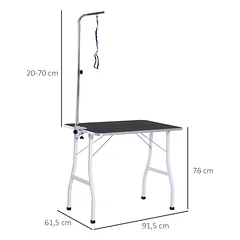 Naminių gyvūnų priežiūros stalas PawHut 91,5x61,5x146cm., baltos/juodos spalvos — 3 nuotrauka