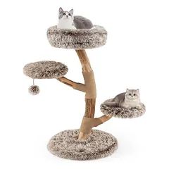 Giantex Kratzbaum Im Naturdesign Aus Massivem Birnenholz, Mit Stamm