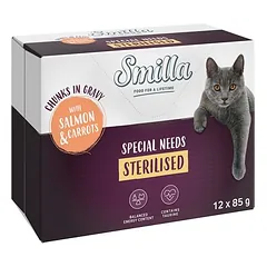 Smilla Sterilised drėgnas maistas katėms, kąsneliai su daržovėmis, maišeliai — 4 nuotrauka
