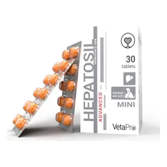 VetaPro Hepatosil Advanced 250 mg papildai šunims ir katėms, kepenų funkcijai palaikyti, N30