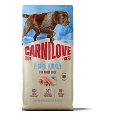 Carnilove True Fresh Dog Fish & Turkey sausas maistas šunims su žuvimi ir kalakutiena, šviežia mėsa, 12 kg