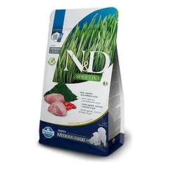 Farmina N&D Dog Grain Free Puppy M/L aviena, spirulina be grūdų sausas maistas šuniukams, 7 kg