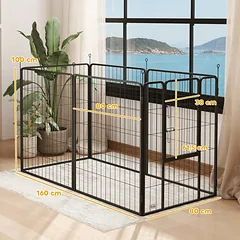 Aptvaras šunims iš 6 plieninių plokščių, 160x80x100 cm, sulankstomas, su durelėmis, pilkas — 3 nuotrauka
