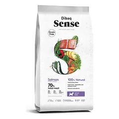 Dibaq Sense begrūdis maistas šunims su lašiša mini granulėmis 2KG