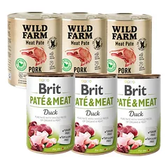 BRIT PATE & MEAT DUCK 3x800g + WILD FARM Pate Pork 3x800g