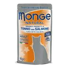 Monge Natural Wet Cat Pouches drėgnas maistas katėms su tunu ir lašiša, 80 g
