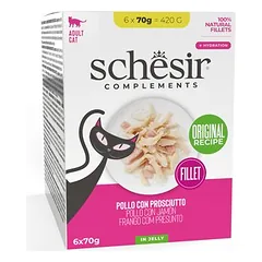 Schesir Complements Filet drebučiuose, drėgnas maistas katėms, ekonominė pakuotė 24 x 70 g — 2 nuotrauka