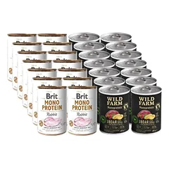 BRIT MONO PROTEIN RABBIT + WILD FARM Monoproteinas laukinis šernas 12x400g