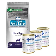 FARMINA Vet Life Dog Ultrahypo 12kg + ENZO VET Hipoalerginė dieta su triušiena šunims 3x400g