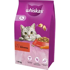WHISKAS Adult 1,4 kg - sausas visavertis ėdalas suaugusioms katėms su gardžia jautiena