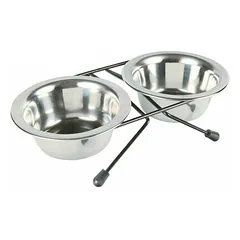 TRIXIE nerūdijančio plieno dubenėlių rinkinys, 2x0,2 l, 11 cm-24x6x14 cm (pakuotė 4)