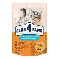 CLUB 4 PAWS Premium Visavertis konservuotas ėdalas suaugusioms katėms, turinčioms jautrų virškinimą, 80 g