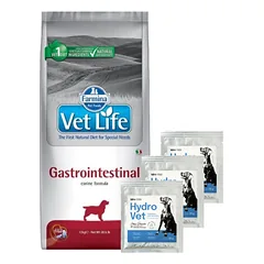 FARMINA Vet Life Dog Gastrointestinal 12kg + Hydro-Vet Dog - dietinis pašarų mišinys šunims, skatinantis atsigavimą po operacijos 3x22 g