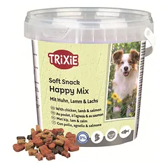 Trixie Happy Mix minkštos širdelės ir kauliukai su vištiena, ėriena ir lašiša, skanėstai šunims kibirėlyje, 500 g 