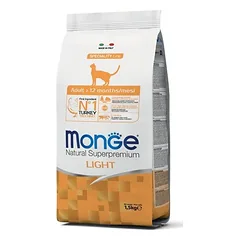 Monge Adult Light Turkey sausas maistas suaugusioms katėms svorio kontrolei, su kalakutiena, 1,5 kg