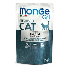 MONGE Grill- Cat Sterilised Trout Jelly konservai katėms su upėtakiu 85g, 85 g parduotuvėje 1petshop.lt