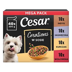 CESAR Creations Mix Skonių (jautiena, vištiena, aviena, kalakutiena) 40 x 100g drėgnas maistas suaugusiems šunims