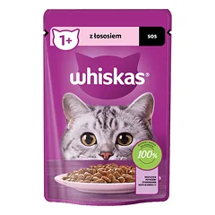 WHISKAS Adult paketėlis 85g drėgno kačių ėdalo su lašišos padažu suaugusioms katėms nuotrauka