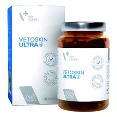VETEXPERT VetoSkin Ultra pašaro papildas šunims ir katėms, odai ir kailiui N60