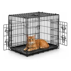 lionto faltbare Katzentransportbox aus Metall, herausnehmbare Bodenwanne