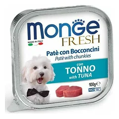 Monge Fresh paštetas ir gabaliukai su tunu, drėgnas maistas šunims 100 g