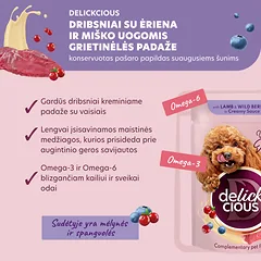 DELICKCIOUS konservuotas pašaras su ėriena ir uogomis suaugusiems šunims, 80 g — 2 nuotrauka