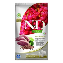 N&D QUINOA Visavertis pašaras kastruotiems suaugusiems vidutinių ir didelių veislių šunims su antiena, bolivinėmis balandomis 12 kg