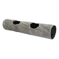 Magic Cat Tunnel Plush Grey minkštas sulankstomas tunelis katėms su traškančia medžiaga ir angomis, 120×24 cm