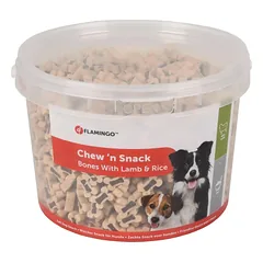 Flamingo Chew'n Snack Ėriena ir Ryžiai - minkšti treniruočių skanėstai šunims, su ėriena ir ryžiais
