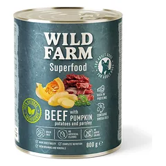 WILD FARM Superfood Beef (jautiena su moliūgais, bulvėmis ir petražolėmis) 800 g pašaro šunims be grūdų