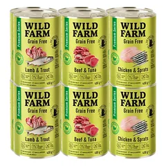 WILD FARM Premium Grain Free mišinys, 12 x 400 g – be grūdų kačių maistas