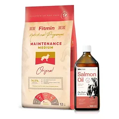 FITMIN Medium Maintenance 12kg + Lab-V 100% lašišų aliejus įvairaus amžiaus šunims ir katėms 500ml šalto spaudimo