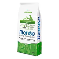 Monge All Breeds Adult triušiena, ryžiai ir bulvės sausas maistas suaugusiems visų veislių šunims su triušiu, ryžiais ir bulvėmis, 12 kg
