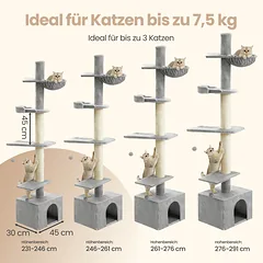 Katės draskyklė su reguliuojamu aukščiu ir urveliu 252cm — 3 nuotrauka