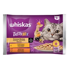 WHISKAS Tasty Mix Kreminiai variantai su vištiena, ėriena ir kalakutiena padaže 4x85g