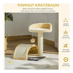 Kačių drąskyklė PawHut 35,5x37x46cm., smėlio spalvos — 4 nuotrauka