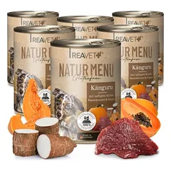 ReaVET konservai šunims su kengūriena, moliūgais, maniokos šaknimis ir papajais 0,800g