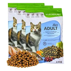 Lyra Pet Lecker.Pet® Leo's Adult su paukštiena ir upėtakiu, sausas maistas katėms, 2,5 kg + 2 pelytės — 2 nuotrauka