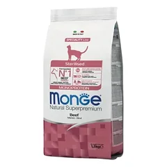 Monge Sterilised Monoprotein su jautiena, sausas maistas katėms 1,5 kg parduotuvėje vetprekes.lt