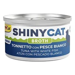 GimCat ShinyCat Tuna With White Fish konservuotas papildomas maistas katėms su tunu ir baltomis žuvimis sultinyje, 70 g