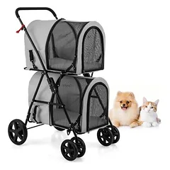 GIANTEX dvigubas sulankstomas augintinių vežimėlis su ratais katėms ir šunims, Mažiems 5–10 kg — 3 nuotrauka