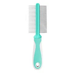 Record Hairmony dvipusės šukos su metaliniais dantukais katėms ir šunims, 22 cm — 2 nuotrauka