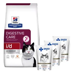 HILL'S PD Prescription Diet Feline i/d 3kg + ENZO VET Žarnynas su ėriena padaže katėms 3x100g