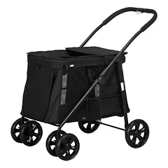 Šunų vežimėlis iki 20 kg su pagalvėle ir 3 šoninėmis kišenėmis, sulankstomas, 102 x 62 x 105 cm, juodas