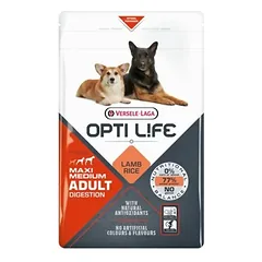 Opti Life sausas maistas suaugusiems, vidutinių ir didelių veislių veislių šunims su ėriena ir ryžiais, virškinimui, 12.5 kg