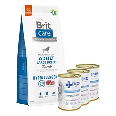 BRIT CARE Dog Hypoallergenic Adult Large Breed Lamb 12kg + ENZO VET Hipoalerginė dieta su triušiena šunims 3x400g