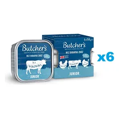 BUTCHER'S Original Junior Mix flavours vištienos, jautienos ir kalakutienos paštetas šuniukams 24x150g