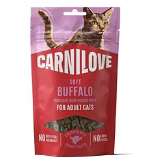 CARNILOVE Soft Snack Cat Buffalo 50 g su bizonu ir mėlynėmis, minkšti skanėstai katėms