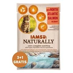 IAMS Naturally Adult Cat with North Atlantic Salmon in Gravy 3 x 85 g + 1 NEMOKAMAI